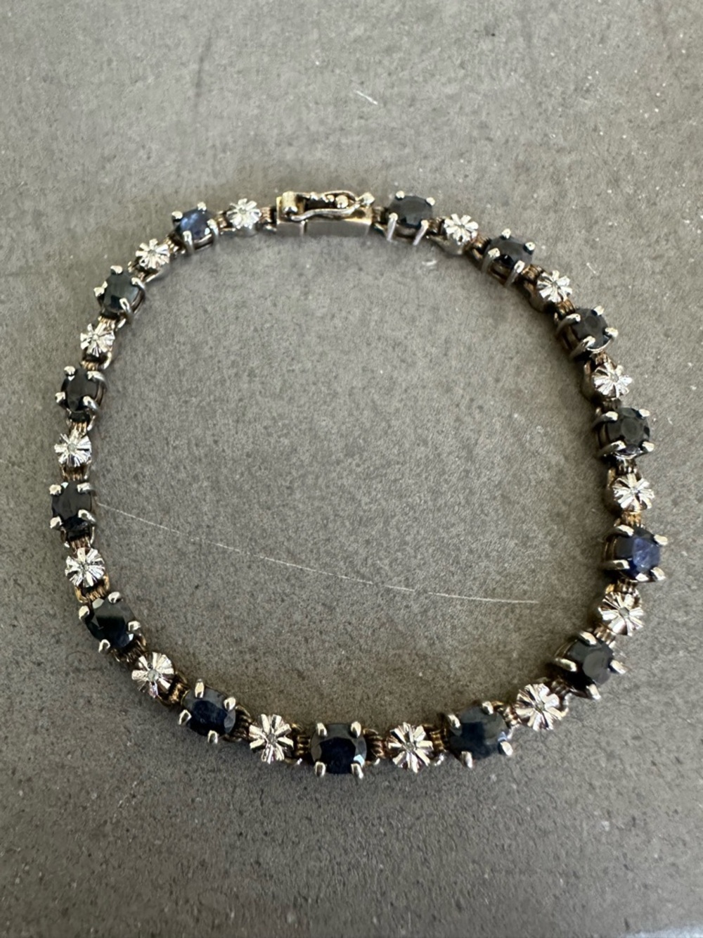 Vintage Sterling Silver Sapphire & Diamond Chip Tennis Bracelet